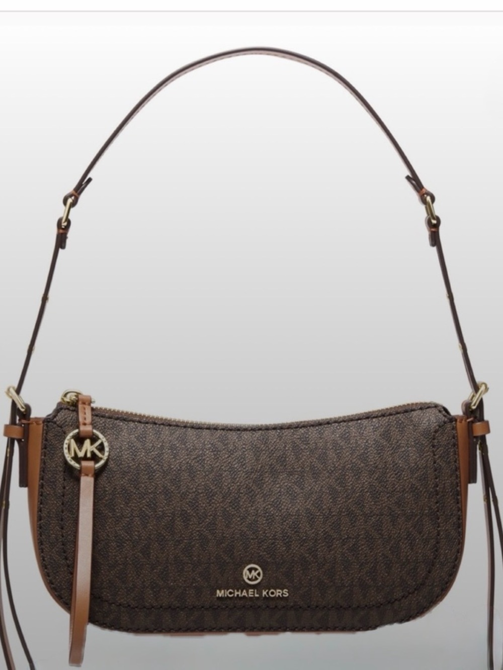 Michael Kors Brown MK Signature Shoulder Hobo with Tan Leather Trim